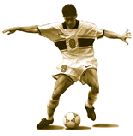 [A guy with an attitude kicking a soccer ball.]